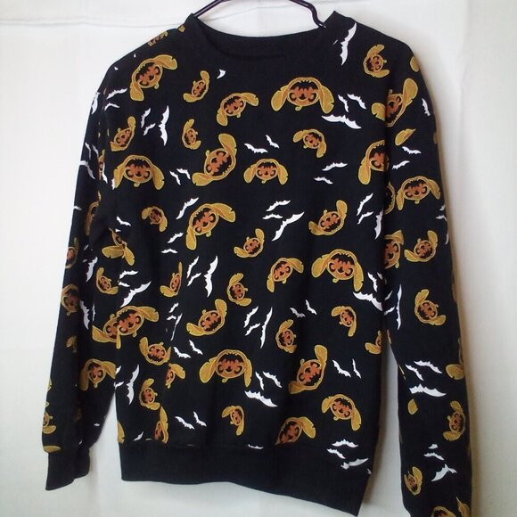 Disney Stitch Sweatshirt Juniors XS Long Sleeve Halloween Pumpkin Black Orange - Picture 2 of 15